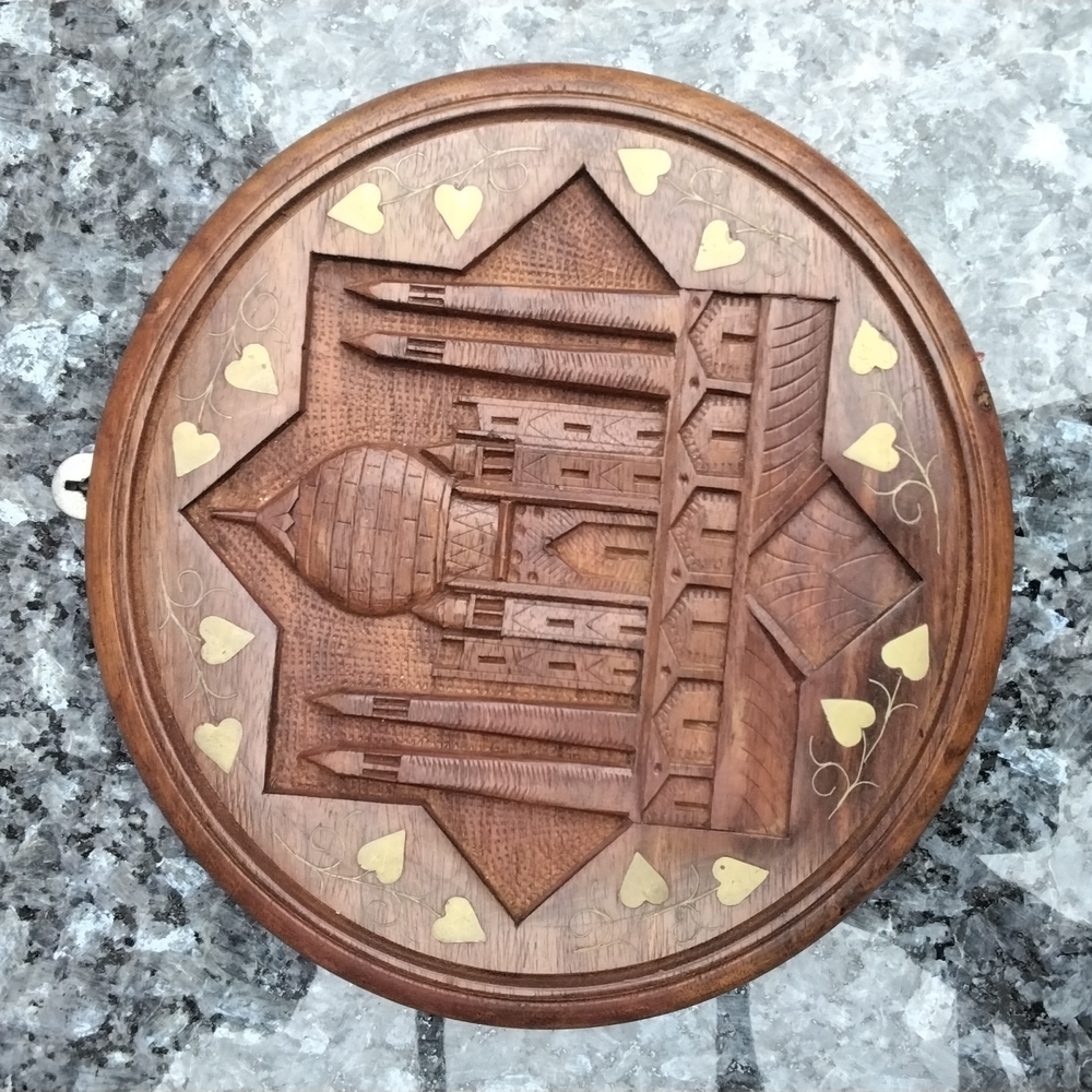 Vintage Wooden Hand Etched Taj Mahal Wall Hanging